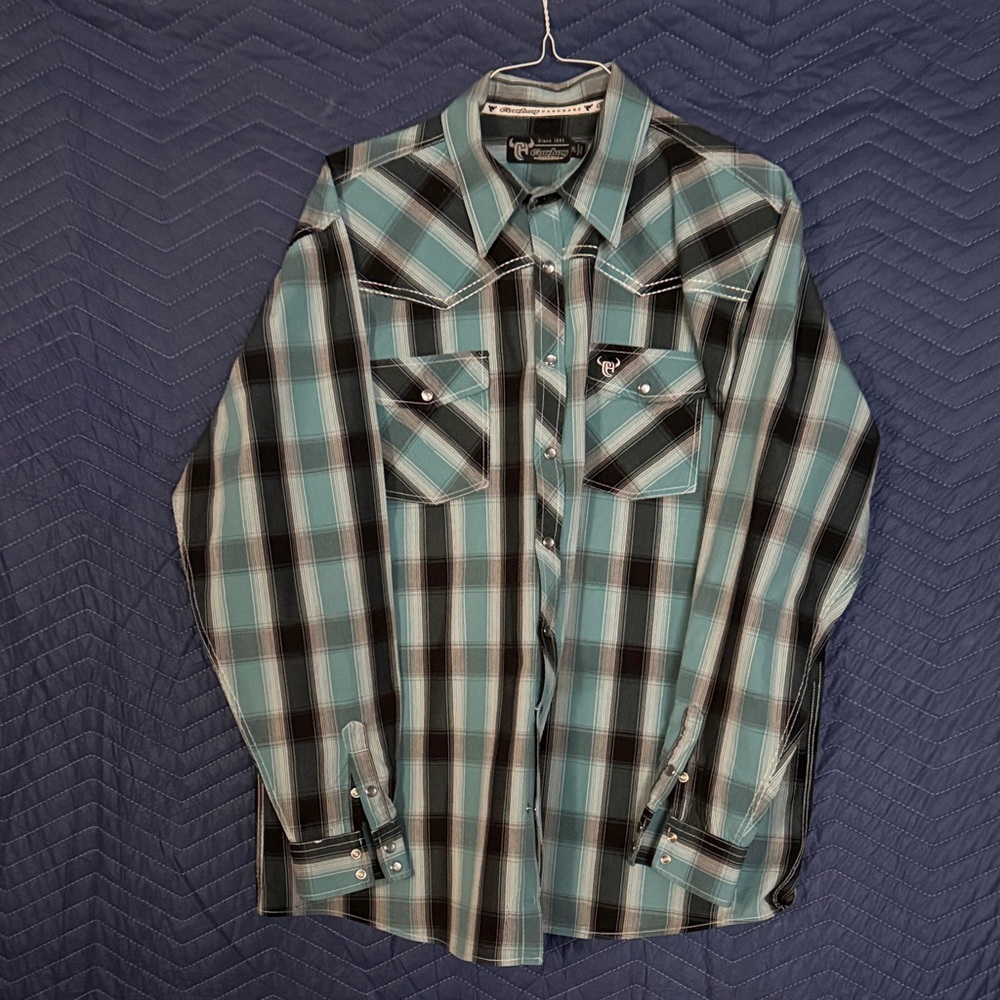 Men's Plaid Casual Button Down Shirt - Blue and Black